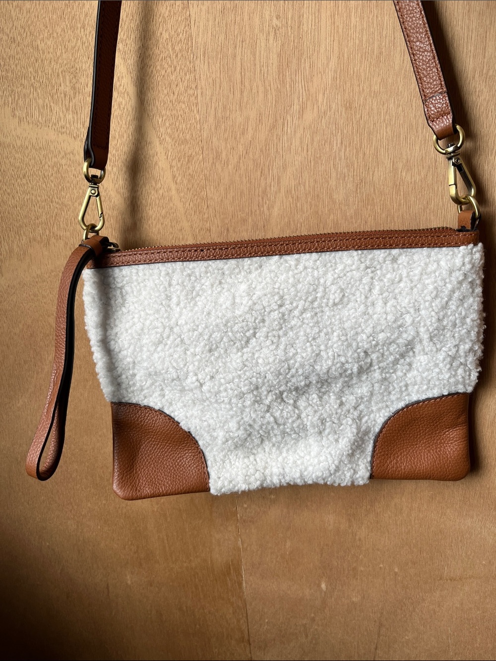 J. Jill White Shearling and Brown Leather Crossbody